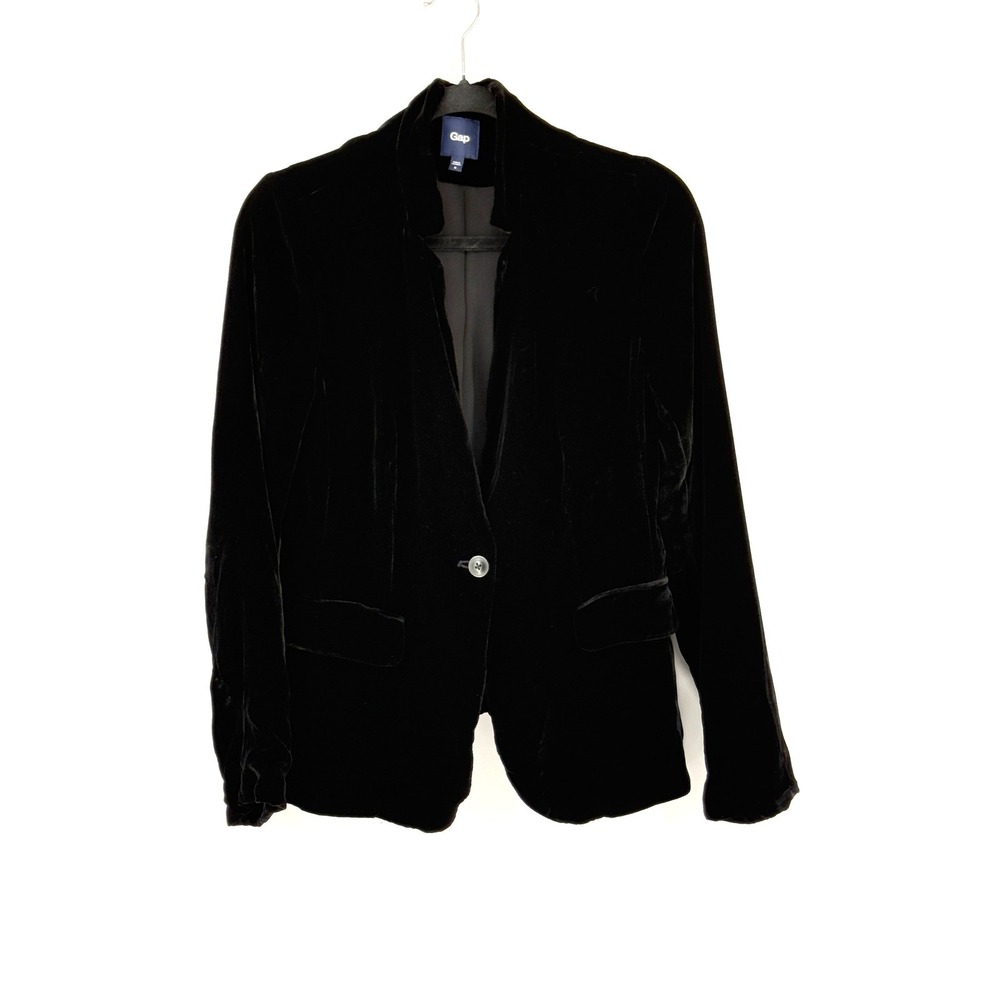 Gap Womens Velvet Dark Academia Black Blazer Size 4 Whimsigoth Office Witchy